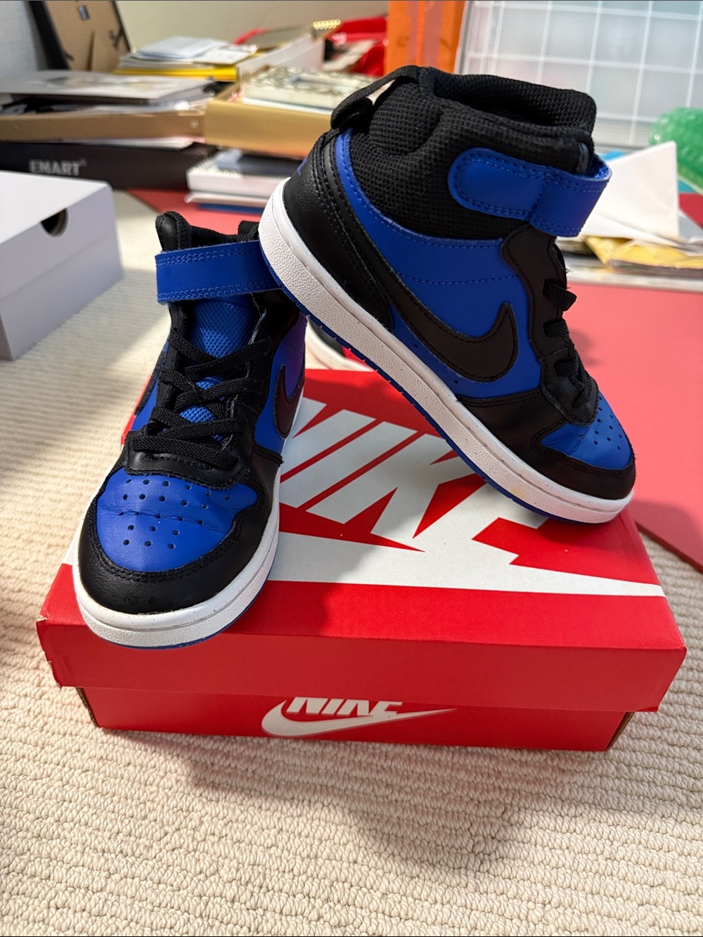 Nike Kids Court Borough Mid - Blue and Black High-Top Sneakers
